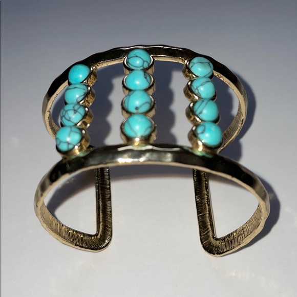 NWOT Gold & Turquoise Adjustable Cuff Bracelet - Picture 2 of 4